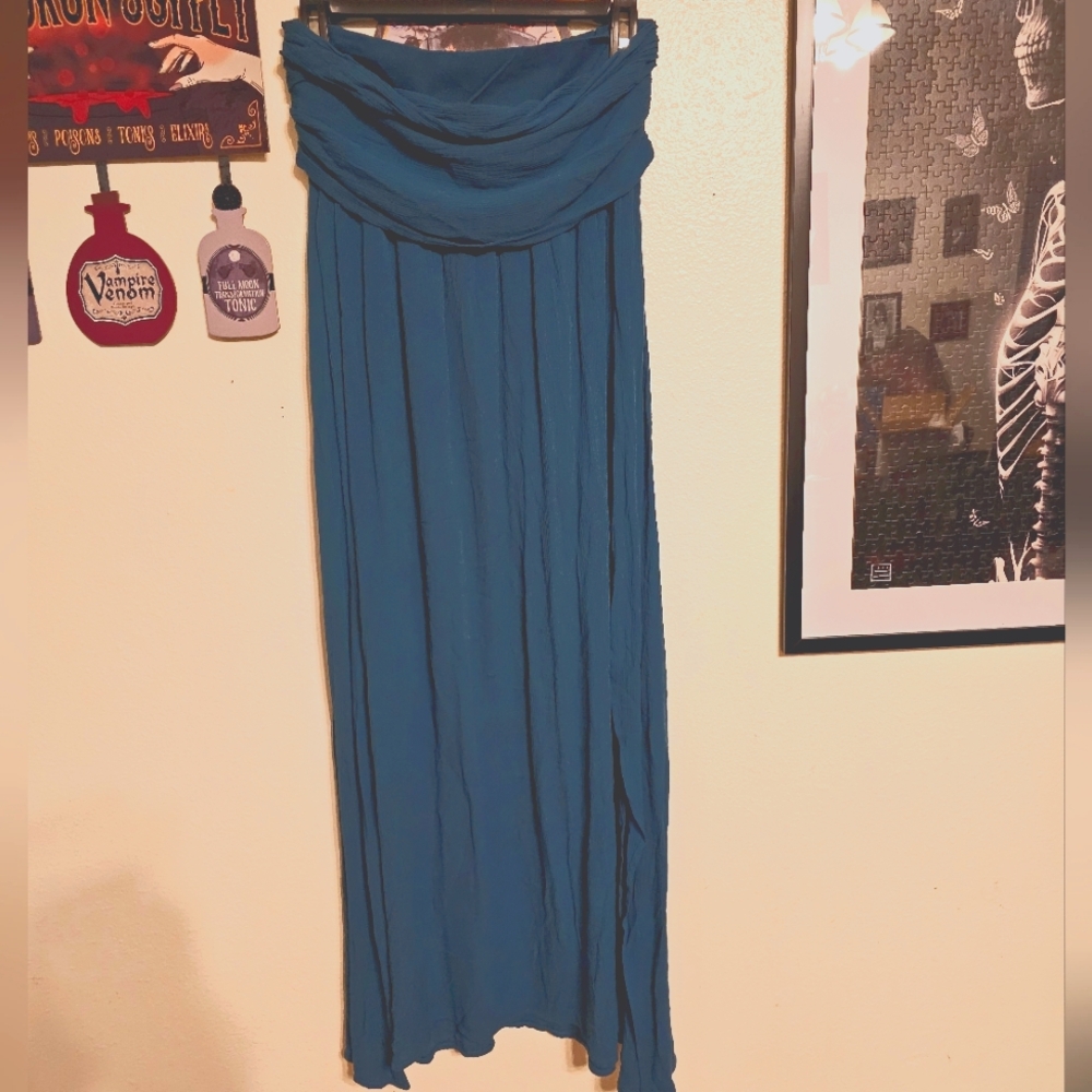 Blue Boho Women's Skirt with high slit